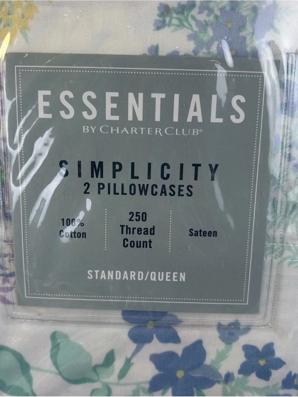 Essentials Charter Club Simplicity Floral Sateen Cotton 2 Standard Pillowcases